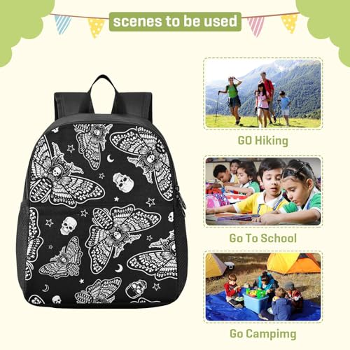 Gothic Skull Moth Toddler Backpack Waterproof Mini Backpack Boys/Girls Cute Small Backpack Kindergarten Pre School Bags 13 Inch - color: Gothic Skull Moth, size: Medium