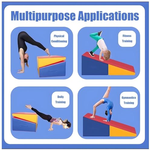 LICOME Folding Incline Gym Mat Tumbling Cheese Wedge Design for Gymnastics, Martial Arts, Dance, Yoga And Stretch Training，After It Can Be Used As A Jumping Box - color: Red Blue Yellow, size: 83x60x35cm