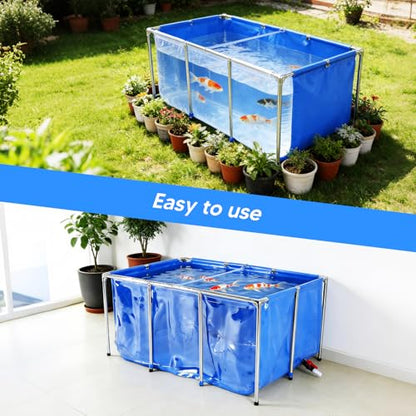 Rectangular Frame-Mounted Goldfish Pond with Drain Valve, Above-Ground Clear View Aquarium, Ideal for Ornamental Fish Breeding Outdoor Decorative Use