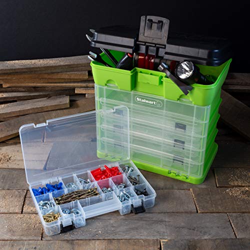Portable Tool Box - Small Parts Organizer with Drawers and Customizable Compartments for Hardware, Fishing Tackle, Beads or Crafts by Stalwart (Green)