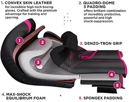 RDX Women Boxing Gloves, Pro Training Sparring, Maya Hide Leather, Muay Thai MMA Kickboxing, Adult, Heavy Punching Bag Focus Mitts Pads Workout, Ventilated Palm, Multi Layered, 8 10 12 14 16 Oz - size: 16OZ