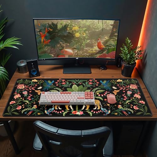 Mouse Pad Desk Mat Desk Pad, Black 35.4 x 15.7 Large Desk Pad Mat for Keyboard and Mouse, Smooth Lycra Gaming Mouse Pad, Stitched Edges, Non-Slip Rubber Base Desk Protector - color: Black