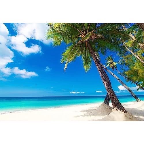 12x10ft Sea Beach Photography Background Hawaiian Luau Seaside Palmtree Backdrop Vacation Trip Blue Sky Summer Holiday Boy Girl Lovers Adult Portrait Wedding Photo Studio Props Vinyl Wallpaper - size: 12x10ft
