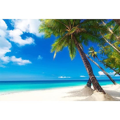 12x10ft Sea Beach Photography Background Hawaiian Luau Seaside Palmtree Backdrop Vacation Trip Blue Sky Summer Holiday Boy Girl Lovers Adult Portrait Wedding Photo Studio Props Vinyl Wallpaper - size: 12x10ft