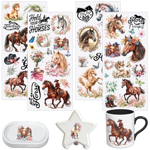 4 PCS UV DTF Cup Wraps, Horse Transfer Stickers for Tumblers and Mugs, Durable Rub-on Decals for Smooth and Flat Surfaces - style: horse