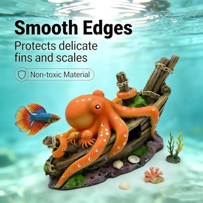 Small Octopus Fish Tank Decoration, Cute Resin Aquarium Ornament, Ideal Gift for Fish Farming Enthusiasts & Aquarists, Safe for Freshwater Saltwater Tank Landscaping