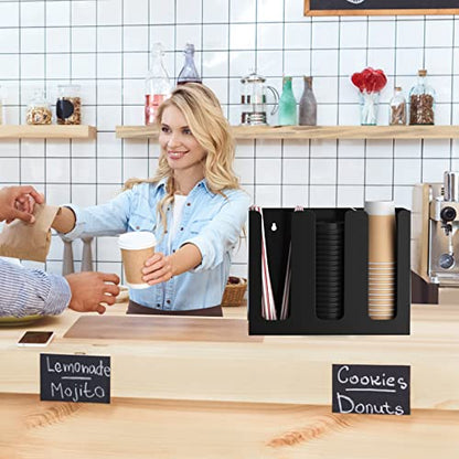 Acrylic Coffee Cup and Lid Storage Organizer Holder, 3 Compartments, Black - color: Black-3 Compartment