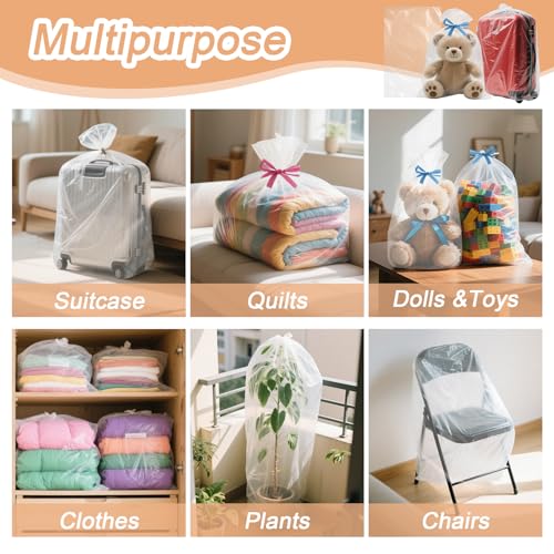4 Pcs Large Clear Plastic Storage Bags - 2.4 Mil Heavy Duty Thick Extra Large 40x60 Moving Bags for Luggage Cover Suitcase Furniture Clothes Dust Protection,Reusable Transparent Home Storage