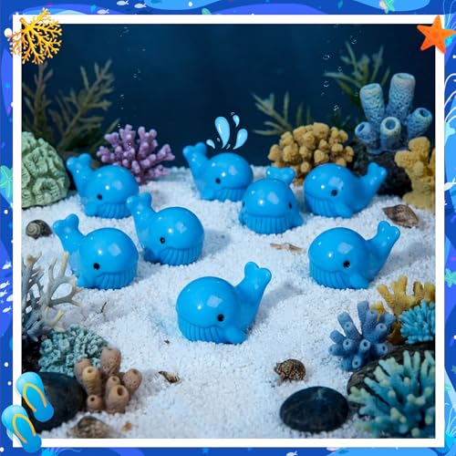 Geelin 50 Pcs Mini Resin Whale Figurines Bulk Tiny Resin Whale Figurines Small Ornament Sea Creatures Charms Figure Tiny Blue Ocean Animals for Landscape Fish Tank Aquarium Garden Desktop