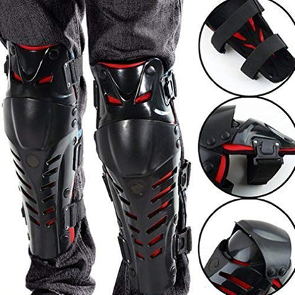 Motorcycle Knee Shin Guard Pads, Long Leg Sleeve Crashproof Motocross Protective Gear Armor Bendable Adjustable Mtb Knee Pads for Men Mountain Biking Racing (Black/Red) - color: Black/Red