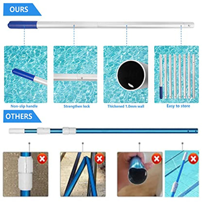 Pool Deep Skimmer Net with 3ft - 10ft 1.0mm Thick Adjustable Aluminum Pole & Fine Mesh Bag Leaf Skimmer Rake Net for Above Ground & Inground Swimming Pools, Removes All Debris - size: Pool Rake with Pole