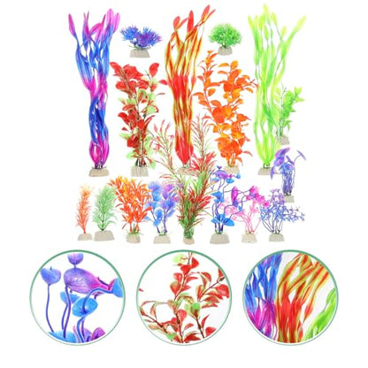 17pcs Artificial Aquarium Plants Fake Aquatic Grass Simulation Decor Fish Tank Accessories for Freshwater and Saltwater Tanks Safe Material Home and Desktop Decoration