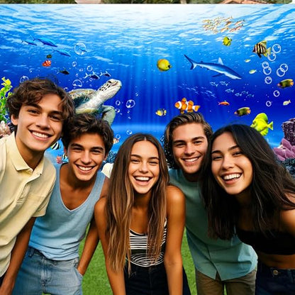 10x8 FT Under the Sea Backdrop Underwater Photo Backdrops Ocean Corals Fish Decorations Background Adult Baby Shower Birthday Party Photo Booth Props - size: 10x8 FT