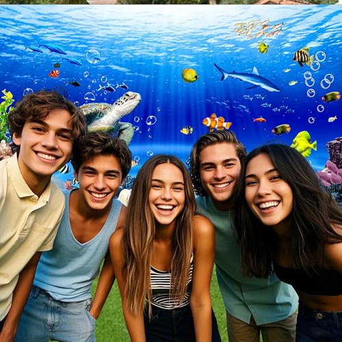 15x10 FT Under the Sea Backdrop Underwater Photo Backdrops Ocean Corals Fish Decorations Background Adult Baby Shower Birthday Party Photo Booth Props - size: 15x10 FT