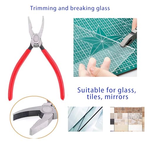 Tayfeim Glass Cutters Tools Set Glass Cutting Tool kit Glass Cutter Glass Running Pliers Breaker Grozer Pliers Stained Glass Tools with Curved Jaws Zipper Package - color: A KIT