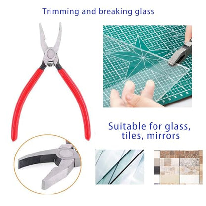 Tayfeim Glass Cutters Tools Set Glass Cutting Tool kit Glass Cutter Glass Running Pliers Breaker Grozer Pliers Stained Glass Tools with Curved Jaws Zipper Package - color: A KIT