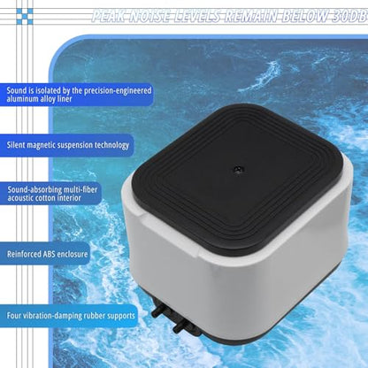 Aquarium Air Pump for Large Fish Tanks up to 300/600 Gallons Dual Outlet 5W/10W,190/260GPH Adjustable Aerator with Air Stones,Tubing & Check Valve-Portable Bubbler Box for Fish Tanks and Aquariums - size: 5W-12L