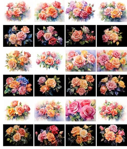 Large Stickers Pack 24 pcs ~ Whispers of Spring: A Charming Collection of Watercolor Rose Stickerss, Perfect for Sharing Warm Wishes and Blossoming Affections - color: Sixtyfour