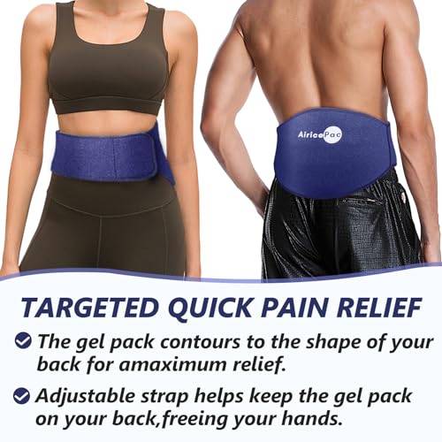 AiricePac Ice Pack for Back Pain Relief, Reusable Gel Lower Back Wrap, Cold Compress Therapy for Waist Lumbar Injuries, Sciatic Nerve, Herniated or Degenerative Disc, Coccyx, Tailbone Pain Blue - style: BACK ICE PACK