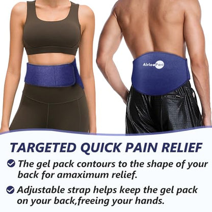 AiricePac Ice Pack for Back Pain Relief, Reusable Gel Lower Back Wrap, Cold Compress Therapy for Waist Lumbar Injuries, Sciatic Nerve, Herniated or Degenerative Disc, Coccyx, Tailbone Pain Blue - style: BACK ICE PACK