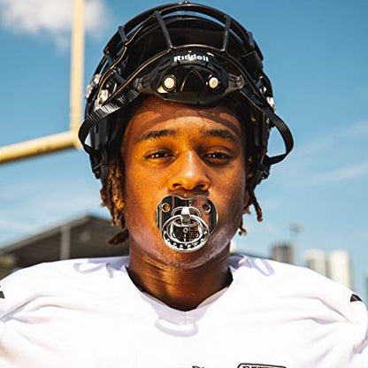 Battle Binky Oxygen Football Mouthguard | Maximum protection for safe secure fit, Built-in airflow channels, No boiling required, Advanced composite material - color: Chrome Silver