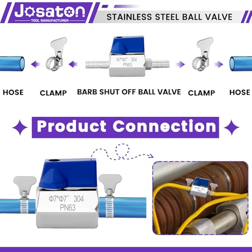 2PCS 1/4" Barb Ball Valve 304 Stainless Steel Mini Shut Off Valve for Water Gas Fuel Drip Irrigation and Aquariums, with Hose Clamps - style: 2PCS-1/4" Barb Ball Valve