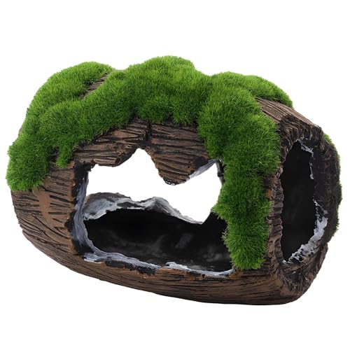 Aquarium Decoration, 4.7 in Barrel Fish Tank with Vintage Wine-Barrel Style, Safe Brown Resin Fish Cave Ornament and Realistic Mossy Accent