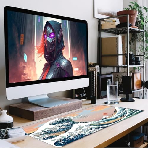 Japanese Large Mouse Pad,Desk Mat Office Desk Pad, Extended Large Mouse Mat for PC, Stitched Edges Gamer Mousepad 35.4 X 15.7 Inch Long Mice Pad, Sunset Sea - color: Sunset Sea, size: 35.4" x 15.7"
