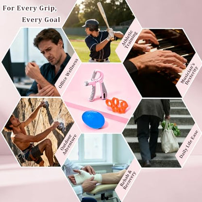 CYFIE Grip Strength Trainer Kit Adjustable 10-132Lbs Hand Exerciser Counter - color: Pink