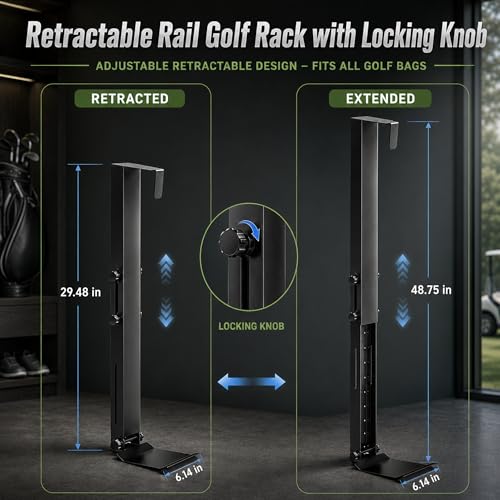 150LBS Wall Mount Golf Bag Storage StandOrganizer Rack for Garage | 13-14 Gauge Steel Golf Bag Rack, Adjustable Height, Foldable Star Lock, Fits Stand/Cart/Travel Bags, Basement & Home Use