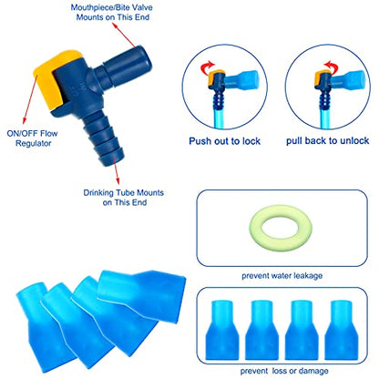 13 Pcs Bite Valve Replacement, Includes 6 Pcs Silicone Replacement Nozzle, 4 Straight and Angled Hose Connector, 2 Tube O Ring and Insulated Tube for Hydration Bladder Backpack Water Reservoir