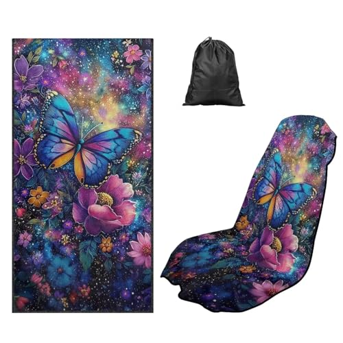 Butterfly Flower Print Car Towels for Seats Sweat Absorption Car Seat Towel Cover After Gym Non Slip Towel Automotive Seat Covers for Truck Sedan SUV, Easy to Install and Clean - color: Blue and Pink - Butterfly Flower