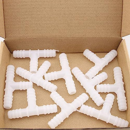 10pcs Plastic Hose Barb 3/8" Barbed T Shaped Tee Type 3 Way Pipe Fittings Tube Adapter Connector (White)