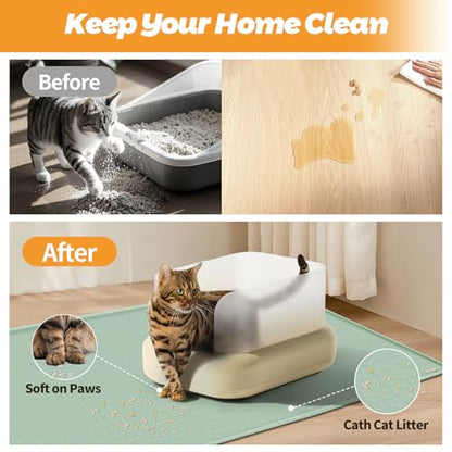 Cat Litter Mat, Extra Large 51" x 25.6" Silicone Mat Litter Trapping Mat for Scatter Control, Soft on Kitty Paws, Easy to Clean (Green)