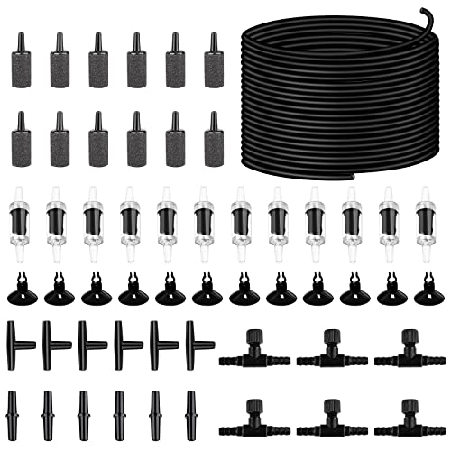 101.7 feet Black Aquarium Airline tubing 12 air Stone for Aquarium 12 Aquarium Check Value for Fish Tank 12 Aquarium Suction Cups 6 Each Aquarium air Controller and I T Hose connectors - size: 101.7 feet aquarium tubing with 55 kits