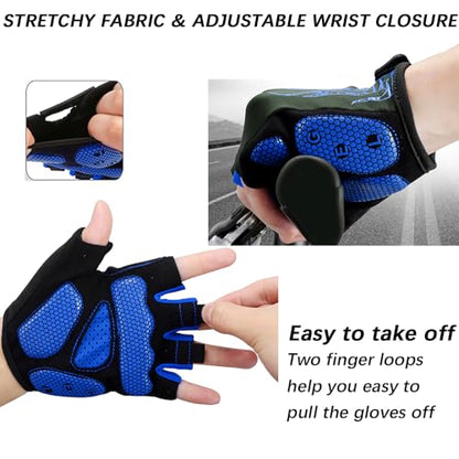 MOREOK Cycling Gloves Bike Bicycle Gloves, Half Finger 5MM Gel Anti-Slip - color: Blue, size: Large