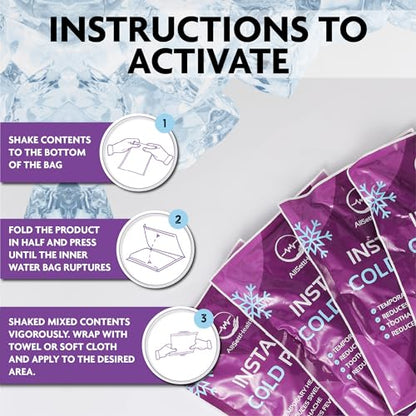 12 Pack Large Instant Ice Packs for Injuries, Disposable Cold Packs - size: 12 Pack (9" x 6")