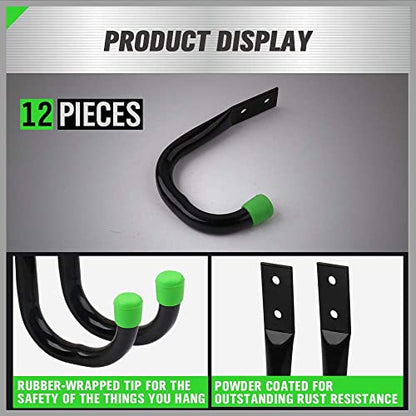 SWANLAKE Heavy Duty Garage Storage Utility Hooks, Utility Hooks for Garage Wall,Color Black (12PCS) - color: 12-Piece Green