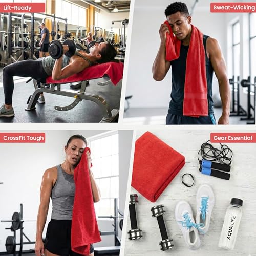 Dalisa Bench Hood Gym Towel, 100% Turkish Cotton, Non-Slip, Red - color: Red