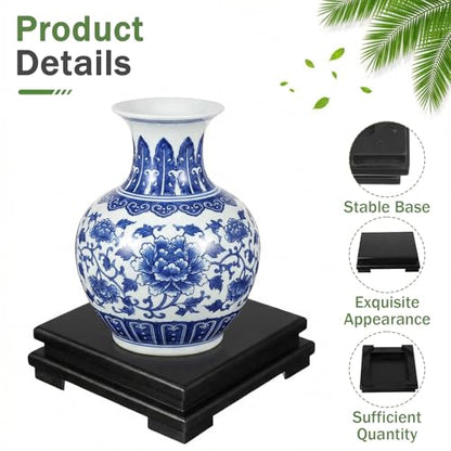 Lemecima 2 Pcs Square Wooden Display Stand, 6.7 x 6.7 x 2 Inch Pedestal Riser Base for Vases, Teapot, Trophy, Collectibles, Aquarium, Lamp, Home & Office Decoration（Black）