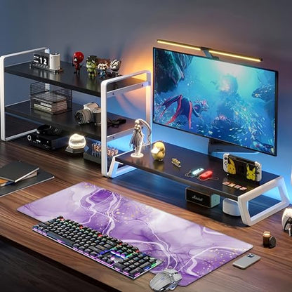 Watercolor Purple Marble Desk Mat,Large Violet Marble Texture Gaming Keyboard Mouse Pad,Non-Slip Rubber Base Desk Pad Thick Stitched Edges Waterproof Mousepad Mouse Mat 31.5"x11.8" - color: Watercolor Purple Marble