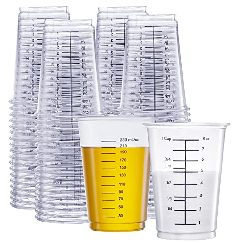 GUSTO 10 oz Clear Plastic Measuring Cups [50 Count] Disposable Multipurpose Cups for Baking, Cooking, Resin & Mixing (Formerly Comfy Package)