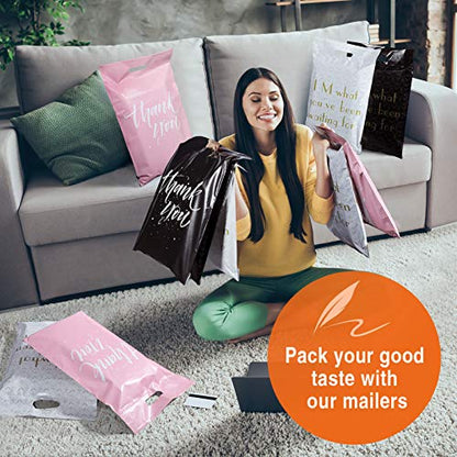 Metronic Thank You Poly Mailers 12x15.5 100 Pcs, Easy to Carry Shipping Bags with Handle, Self Seal Mailers Poly Bags for Small Business Packing and Shipping, Cute Package Bags Mailing Bags, Black - color: Black, size: 12X15.5" 100PC