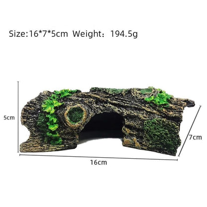 Resin Aquarium Wood Small Reptile Hide Aquarium cave Betta Log Aquarium Ornament pleco cave Snake Hideout (Tree bark)