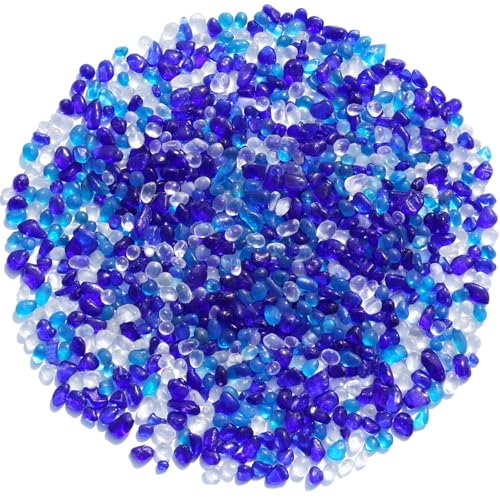 Sea Glass Stones - Blue Mixed Clear Glass Pebbles Gemstones - Perfect for Aquarium Rocks, Fish Tank Gravel, Vase Fillers, DIY Crafts, and Home Decor (0.9LB/14oz) - color: Blue Mixed
