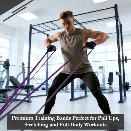 16-Pcs Resistance Bands Set - Premium Elastic Workout Bands for Home Gym, Strength Training, Yoga & Physical Therapy - color: purple（40-90lbs）