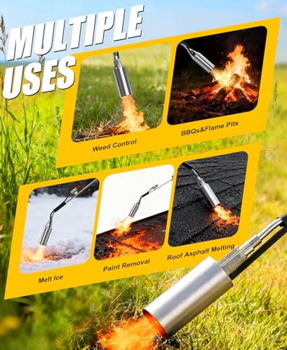 Propane Torch Weed Burner - 2,400,000 BTU Heavy Duty Blow Torch with Igniter & 10FT Hose, Flamethrower with 1LB Cylinder Adapter & Flame Control/Turbo Trigger for Weeding Wood Ice Snow Roof BBQ