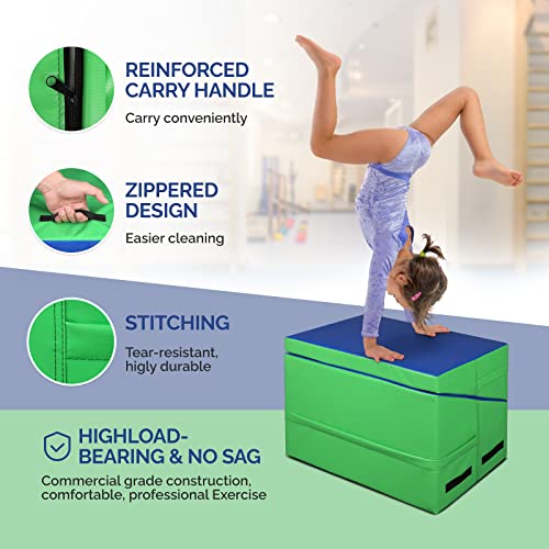 Matladin Incline Gymnastics Wedge Mat, Folding Gymnastics Mat for Kids Girls Home Training Exercise - color: Blue+Green, size: 32.7 in x 23.6in