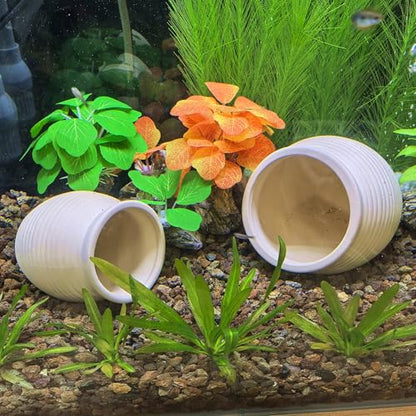 M2cbridge Pottery Ceramic Jar Natural Clay Vase for Cichlid Small Fish Shrimp to Play Hide Breed Habitat (Creamy Clay, 2pcs)