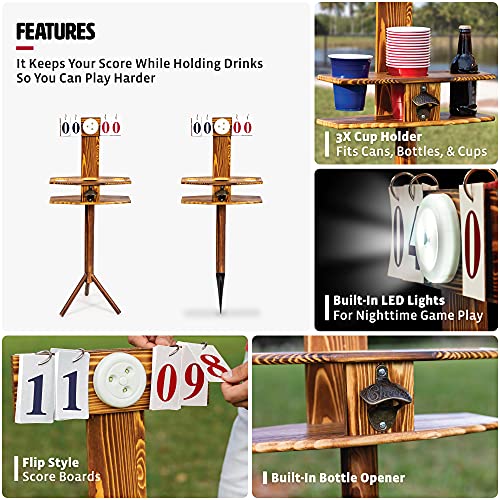 Wild Sports Outdoor Scoreboard Keeper with Drink Holders and LED Lights - Perfect Accessory for Backyard Cornhole and Yard Games Medium